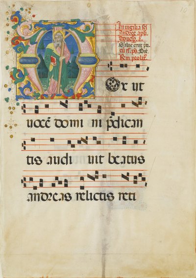 Feuille de manuscrit avec la fête de Saint André dans une initiale M ..., seconde moitié du XVe siècle - Master of the Riccardiana Lactantius