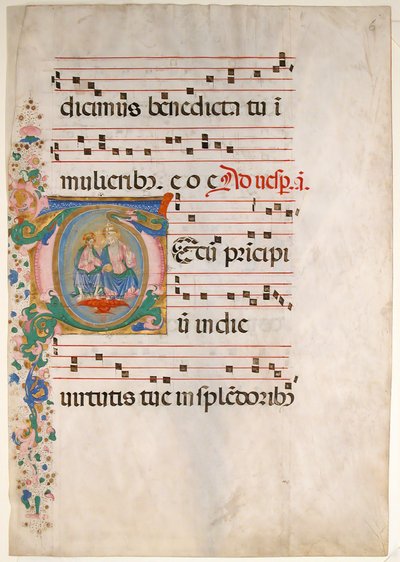 Feuille de manuscrit avec la Trinité dans une initiale T, d