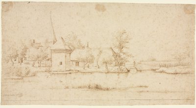 Paysage avec un village entouré de douves - Master of the Small Landscapes