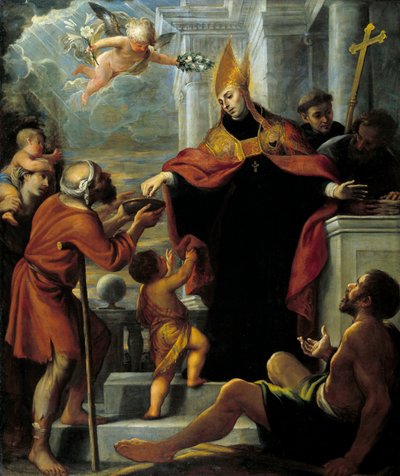 Saint Thomas de Villeneuve distribuant des aumônes aux mendiants Peinture par Mateo Cerezo - Mateo Cerezo