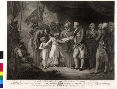 Les fils du sultan Tipu remettent Lord Cornwallis en otage - Mather Brown