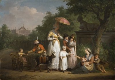 Une famille noble distribue des aumônes dans un parc - Mathieu Ignace van Bree