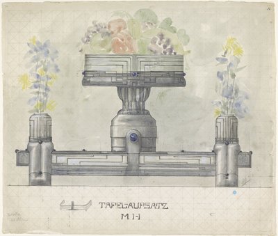 Conception pour un centre de table en argent, décoré de fleurs et de fruits - Mathieu Lauweriks