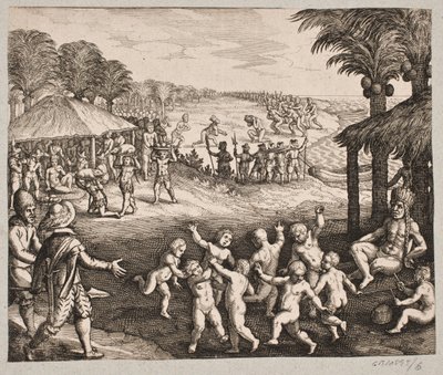 Sur le service de nourriture des sauvages, la préparation des boissons et leurs danses pour le roi - Matthäus Merian d.Æ.