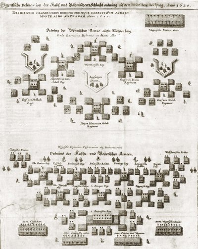 Plan de la bataille de la Montagne Blanche, du Theatrum Europaeum - Matthaus Merian