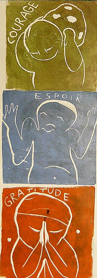 courage espoir gratitude, 2005 (linoprint) - Matthew Hilton