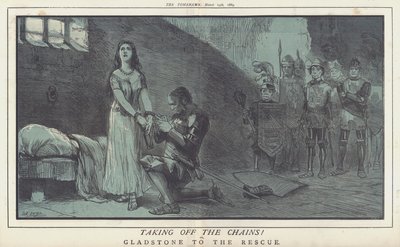 Enlever les chaînes ! ou, Gladstone à la rescousse (lithographie en couleur) - Matthew