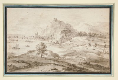 Paysage montagneux avec port et ville - Matthys Cock