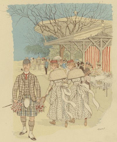 Un Écossais en costume traditionnel des Highlands parmi les gens de Cannes, France - Maurice Charles Mathieu Bonvoisin
