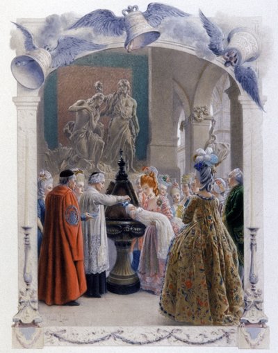 Scène de baptême noble du 18ème siècle, c.1900 (illustration) - Maurice Leloir