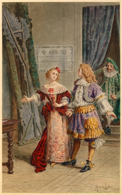 Les coulisses de Scapin, Armande, Baron et Molière (illustration) - Maurice Leloir