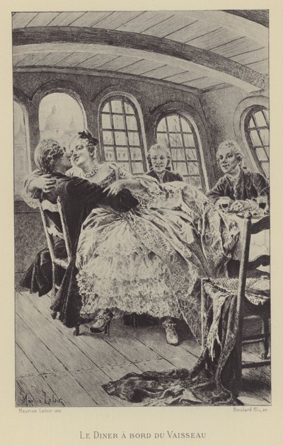 Dîner à bord du navire (gravure) - Maurice Leloir