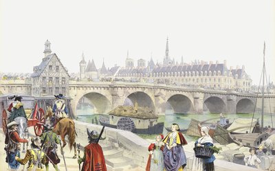 Exilée à Blois, Marie de Médicis et sa suite quittent le Louvre - Maurice Leloir
