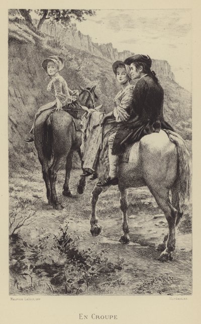 Jean-Jacques Rousseau et deux jeunes femmes en voyage à cheval - Maurice Leloir