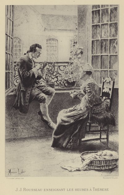 Jean-Jacques Rousseau enseignant les heures à Thérèse (gravure) - Maurice Leloir