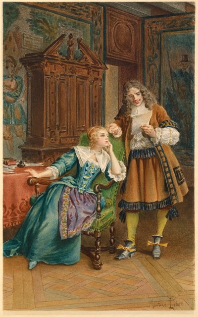 Molière lit une nouvelle pièce à Armande Bejart (illustration) - Maurice Leloir