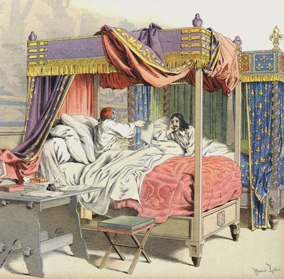 Richelieu et Louis XIII dans des lits adjacents au moment de la conspiration de Cinq-Mars - Maurice Leloir