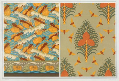 Designs pour papier peint Poissons volants et vagues, pub. 1897 - Maurice Pillard Verneuil