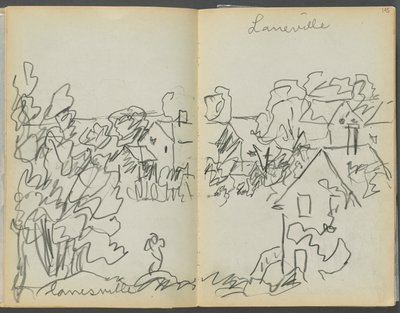 Sketchbook- The Granite Shore Hotel, Rockport, page 144  145 : "Lanesville". - Maurice Prendergast