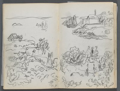 Sketchbook, The Dells, N° 127, page 042  43 : Baie avec bateaux et personnages - Maurice Prendergast