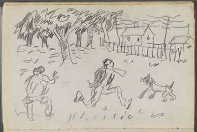 Carnet de croquis, The Dells, N° 127, page 107 : Paysage avec figures et chien - Maurice Prendergast