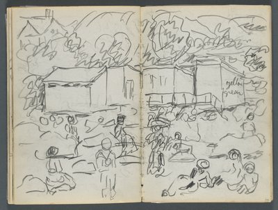 Sketchbook, The Dells, N° 127, page 114  115 : Paysage avec figures et bâtiments - Maurice Prendergast