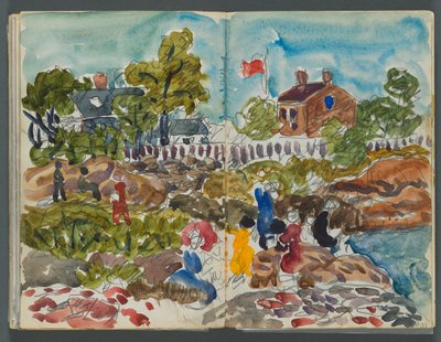 Skizzenbuch, The Dells, Nr. 127, Seite 156 & 157: Küstenlandschaft mit Figuren - Maurice Prendergast