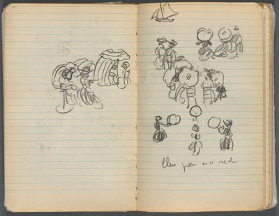 Carnet de croquis, page 110 111 : Étude pour des figures sur une plage - Maurice Prendergast