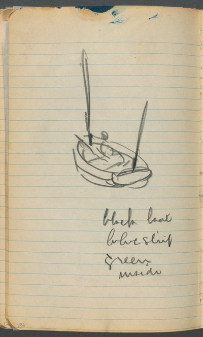 Carnet de croquis, page 136 : Voilier avec notes - Maurice Prendergast