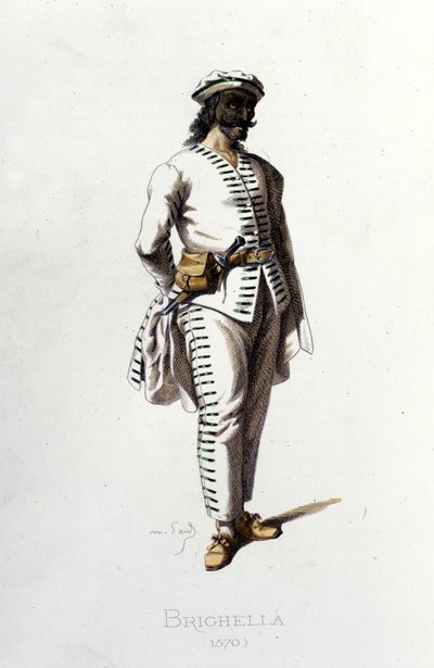 Personnage de Brighella en 1570. Maurice Sand "Masques et Bouffons" Paris 19ème siècle. (Maurice Sand était le fils de George Sand). - Maurice Sand