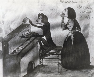 Caricature de Franz Liszt et George Sand à Nohant en 1832 - Maurice Sand