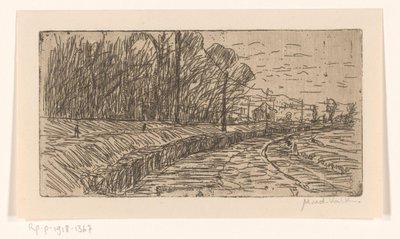 Paysage avec chemin, lisière de forêt et poteaux électriques - Maurits van der Valk (signed by artist)