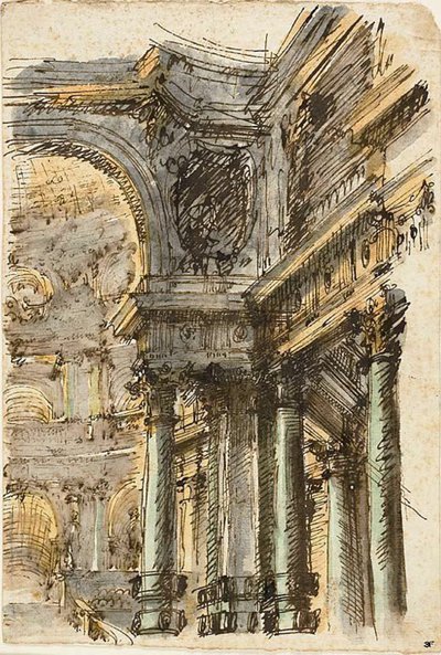 Fantaisie architecturale (recto); Détails architecturaux (verso) - Mauro Antonio Tesi