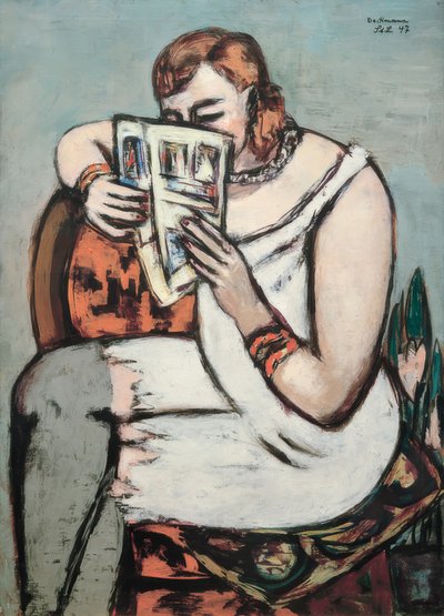 Femme en chemise blanche (lisant) - Max Beckmann