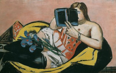 Femme allongée avec livre et iris - Max Beckmann