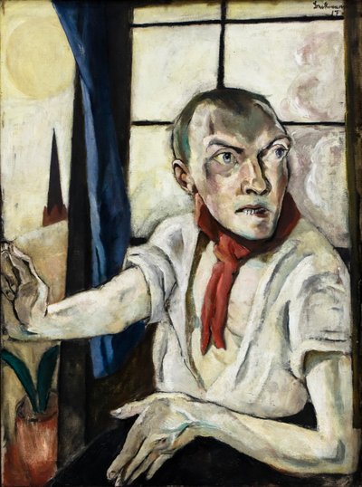 Self-portrait avec écharpe rouge - Max Beckmann