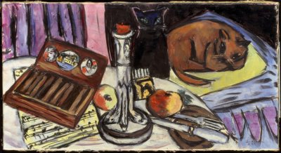 Nature morte avec chandelier en argent (Nature morte avec chats) - Max Beckmann
