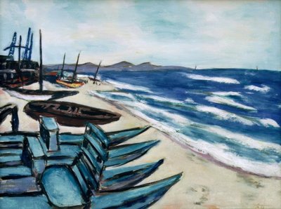 Plage avec bateaux sur la Riviera - Max Beckmann