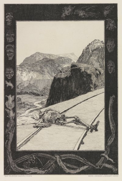 Sur les rails, planche 8 du portfolio Sur la mort, Partie I, Opus XI, 1897 - Max Klinger