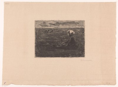 Jeune bergère assise dans le champ - Max Liebermann (signed by artist)