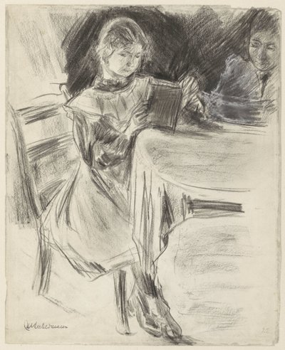 Fille et femme de Max Liebermann, lisant à une table ronde - Max Liebermann
