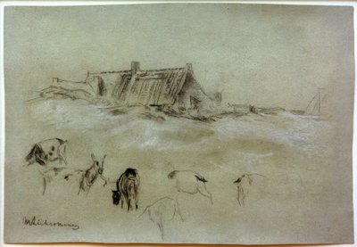 Maisons de plage, avec des chèvres au premier plan - Max Liebermann