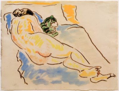 Nu féminin allongé avec chat - Max Pechstein