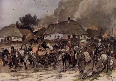En route vers Brest-Litovsk (lithographie couleur) - Max Tilke