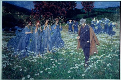 Rêverie, un paysage onirique, un homme traverse un champ peuplé de fées - Maximilian Lenz