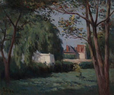 Scène de campagne avec trois maisons et arbres - Maximilien Luce