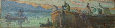 Paysage fluvial avec barge et bateaux - Maximilien Luce