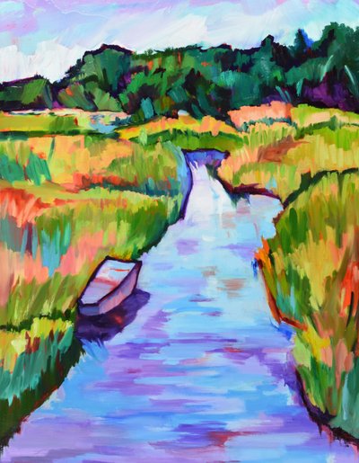 Bateau coloré sur la rivière Marsh - Maxine Shore