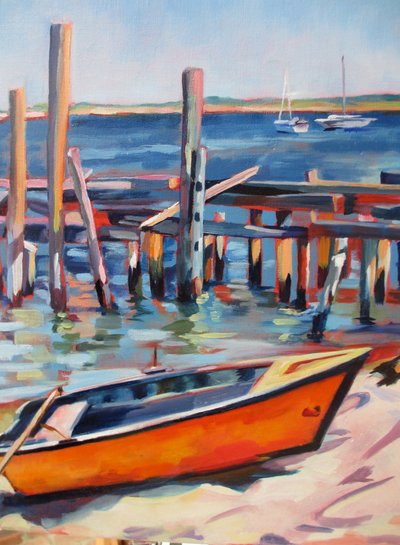 Le bateau orange à quai - Maxine Shore