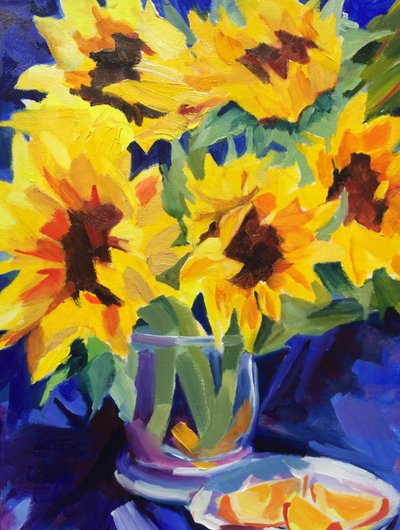Des tournesols dorés dans un vase - Maxine Shore